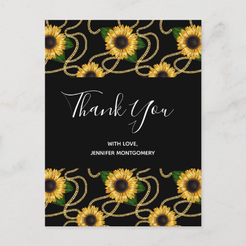 Classy Yellow Sunflowers Stylish Pattern Thank You Postcard