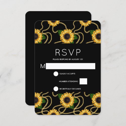 Classy Yellow Sunflowers Stylish Pattern Wedding RSVP Card