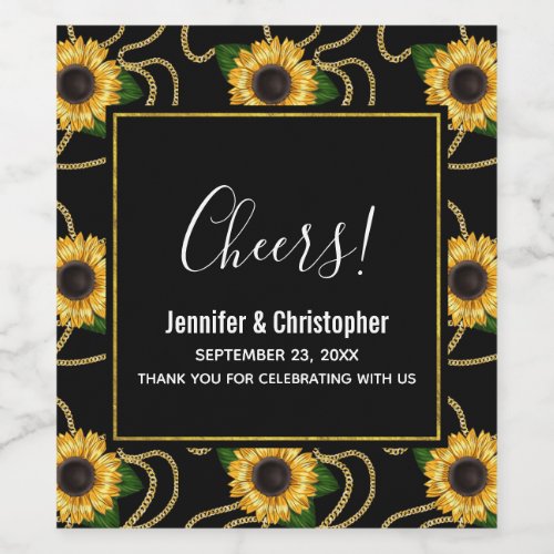 Classy Yellow Sunflowers Stylish Pattern Wedding Wine Label