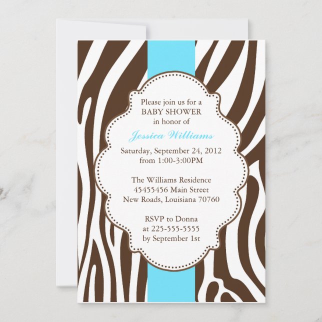 Classy Zebra Baby Shower Invitation (Front)
