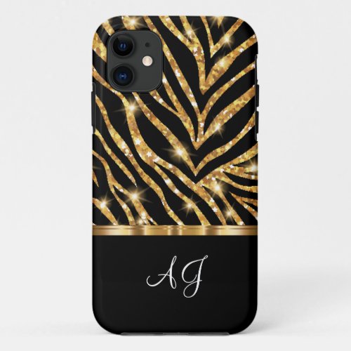 Classy Zebra Monogram Animal Glitter Pattern iPhone 11 Case