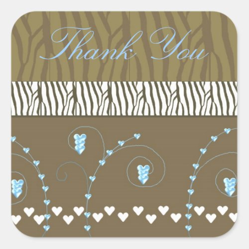 Classy Zebra Print Thank You Square Sticker