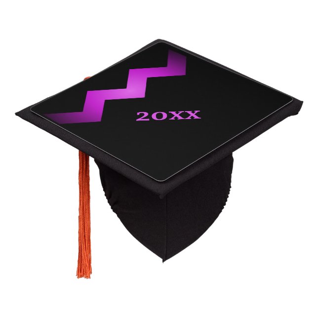 Classy Zigzag Purple on Black Year Graduation Cap Topper (Angled)