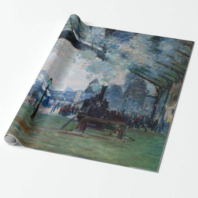 Claude Monet Arrival of the Normandy Train Wrapping Paper (Unrolled)