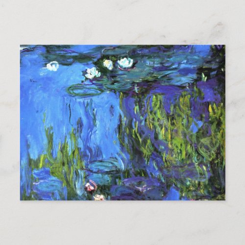 Claude Monet art Water_Lilies blue indigo Postcard