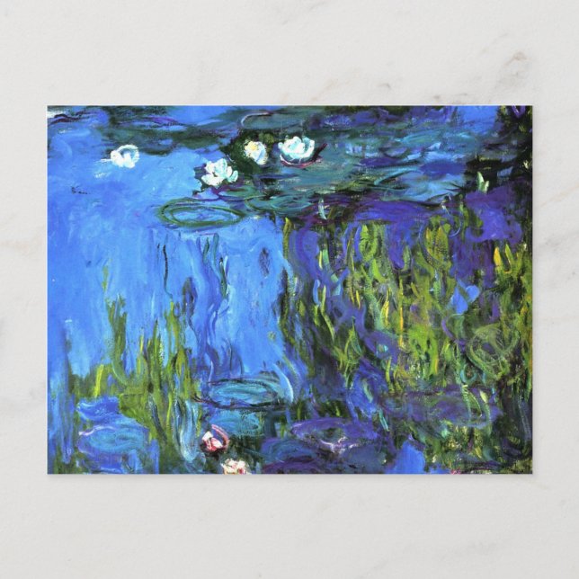 Claude Monet art: Water-Lilies, blue indigo Postcard (Front)