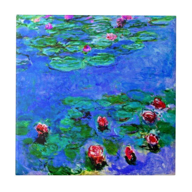 Claude Monet art: Water Lilies (red),  Ceramic Tile (Front)
