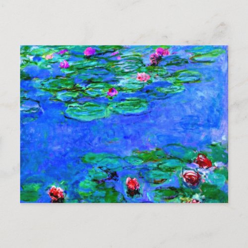 Claude Monet art Water Lilies red Postcard