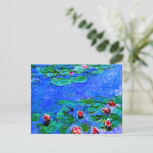 Claude Monet art Water Lilies red  Postcard