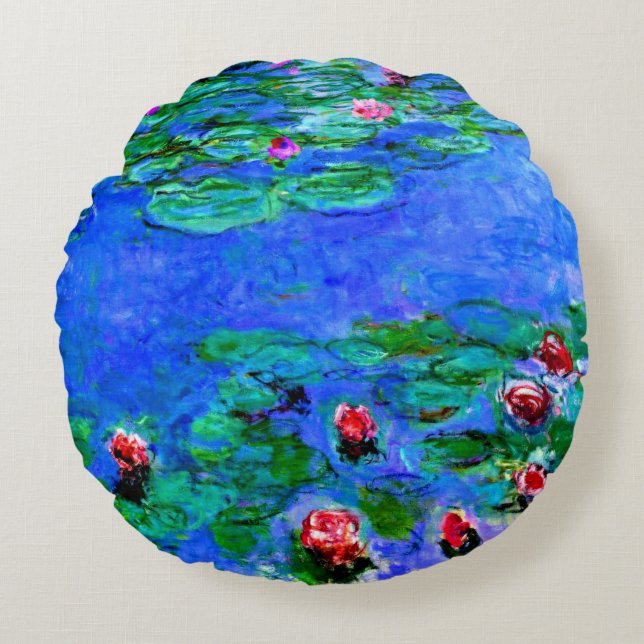 Claude Monet art: Water Lilies (red),  Round Pillow (Front)