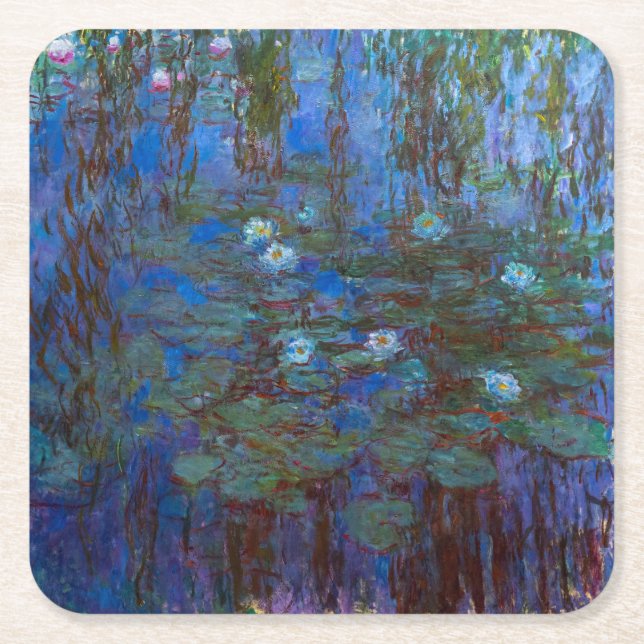 Claude Monet - Blue Water Lilies Square Paper Coaster (Front)