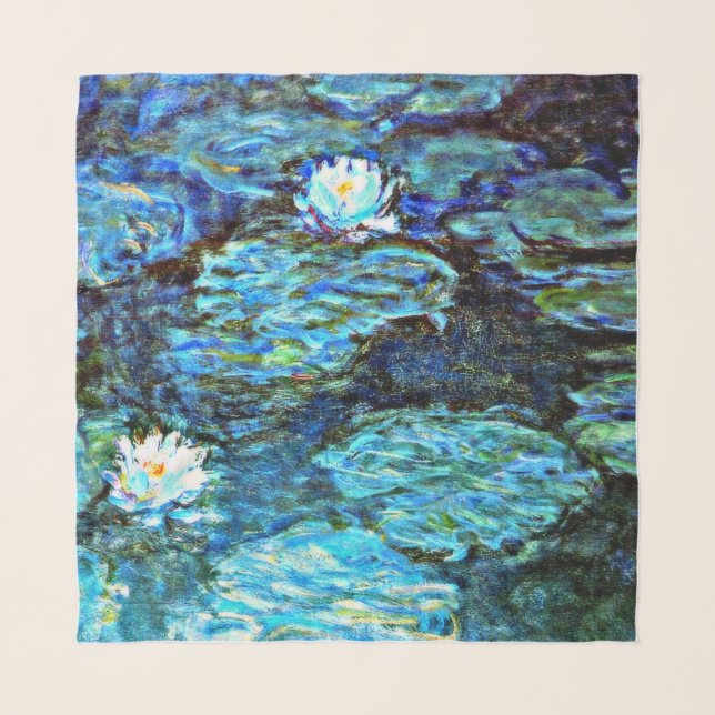 Claude Monet - Blue Waterlilies, fine art painting Scarf (Front)