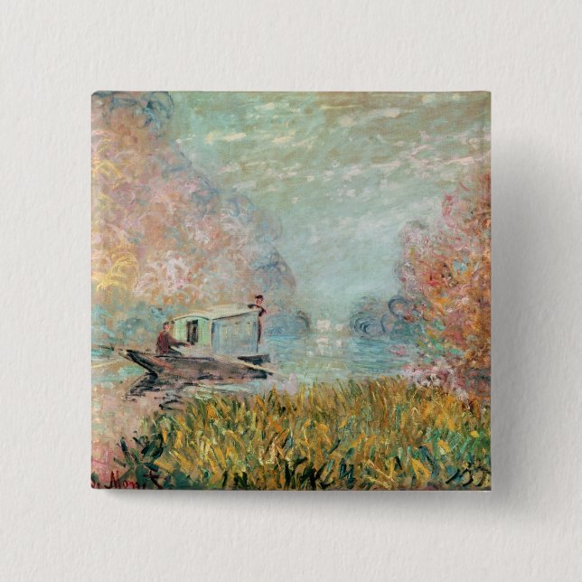 Claude Monet |  Boat Studio on the Seine Button (Front)