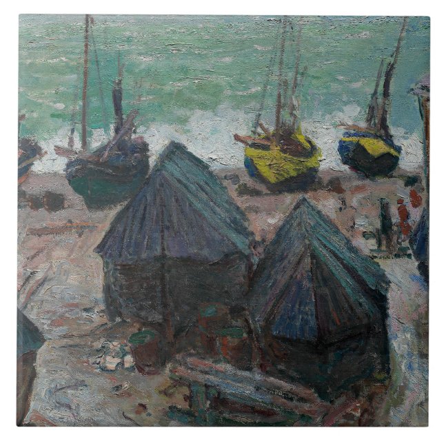 Claude Monet - Boats on the Beach at Etretat Ceramic Tile (Front)