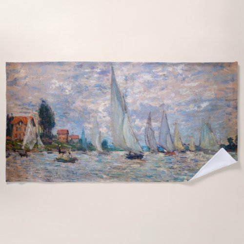 Claude Monet _ Boats Regatta at Argenteuil Beach Towel