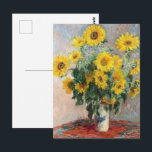 Claude Monet Bouquet of Sunflowers 1881 Art Postcard<br><div class="desc">"Bouquet of Sunflowers" (1881) is a vibrant still-life masterpiece by the legendary French Impressionist, Claude Monet. Unlike Van Gogh's later, more somber interpretations, Monet captures the blossoms with a rhythmic, luminous energy. The painting features a dense cluster of brilliant yellow sunflowers arranged in a slender blue-patterned vase, set upon a...</div>