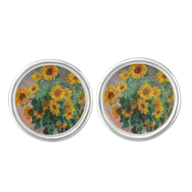 Claude Monet - Bouquet of Sunflowers Cufflinks (Front)