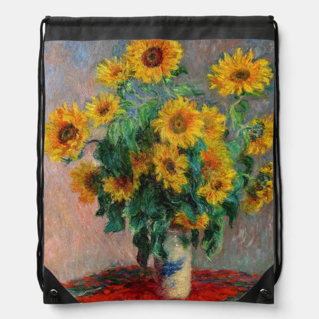 Claude Monet - Bouquet of Sunflowers Drawstring Bag (Front)