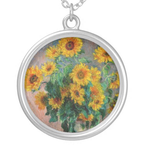 Claude Monet _ Bouquet of Sunflowers Silver Plated Necklace
