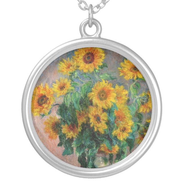 Claude Monet - Bouquet of Sunflowers Silver Plated Necklace (Front)