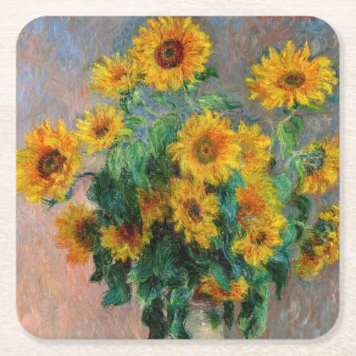 Claude Monet _ Bouquet of Sunflowers Square Paper Coaster