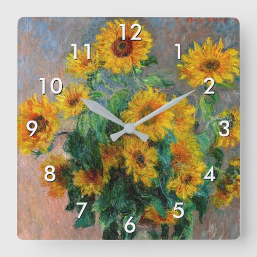 Claude Monet _ Bouquet of Sunflowers Square Wall Clock