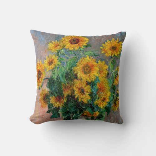 Claude Monet _ Bouquet of Sunflowers Throw Pillow