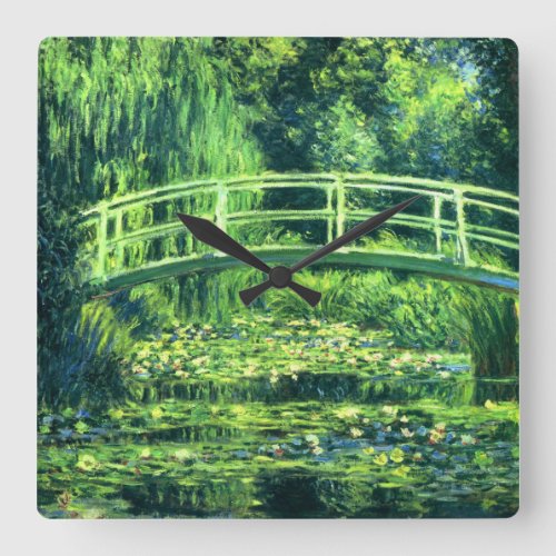 Claude Monet Bridge Over a Pond of Water Lilies Square Wall Clock