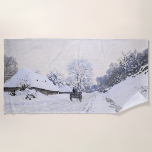 Claude Monet _ Cart on the Snowy Road at Honfleur Beach Towel