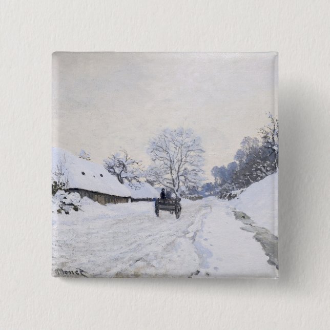 Claude Monet - Cart on the Snowy Road at Honfleur Button (Front)