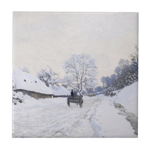 Claude Monet _ Cart on the Snowy Road at Honfleur Ceramic Tile