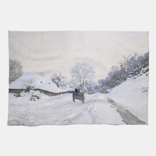 Claude Monet _ Cart on the Snowy Road at Honfleur Kitchen Towel