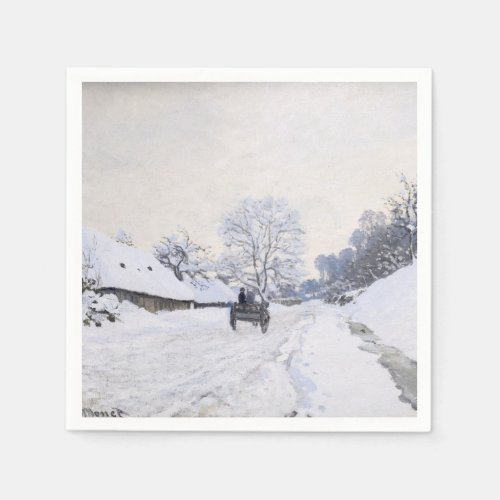 Claude Monet _ Cart on the Snowy Road at Honfleur Napkins