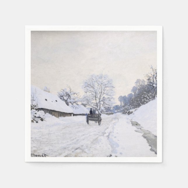 Claude Monet - Cart on the Snowy Road at Honfleur Napkins (Front)