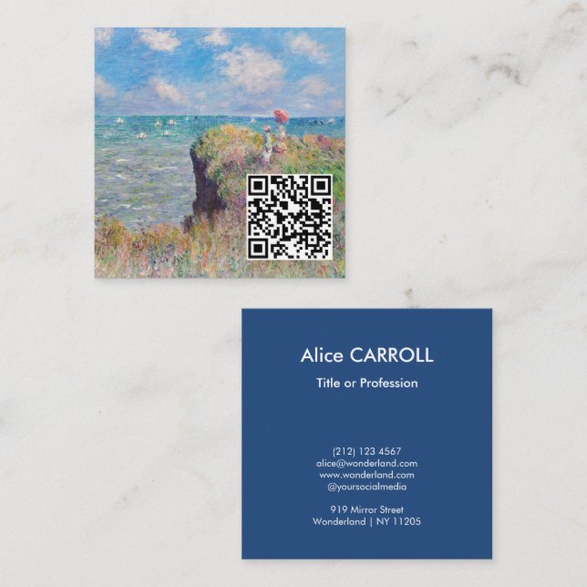 Claude Monet - Cliff Walk at Pourville - QR Code Square Business Card (Front/Back)