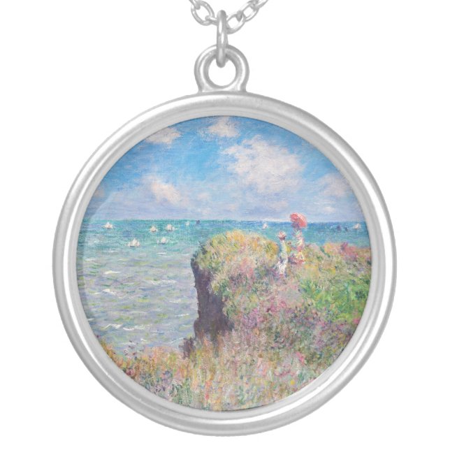 Claude Monet - Cliff Walk at Pourville Silver Plated Necklace (Front)