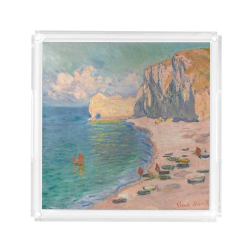 Claude Monet _ Etretat Beach and Falaise dAmont Acrylic Tray