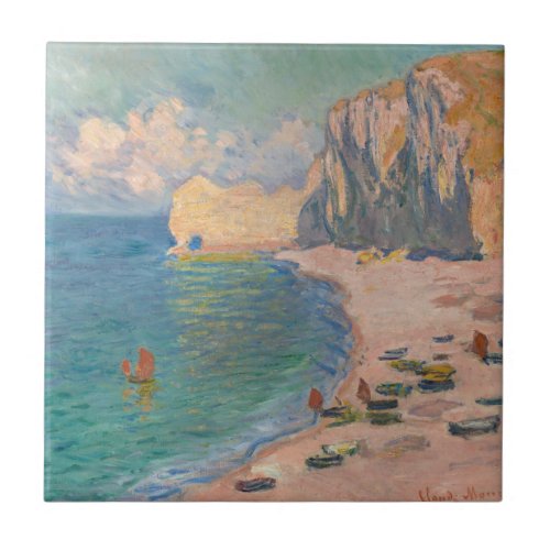 Claude Monet _ Etretat Beach and Falaise dAmont Ceramic Tile