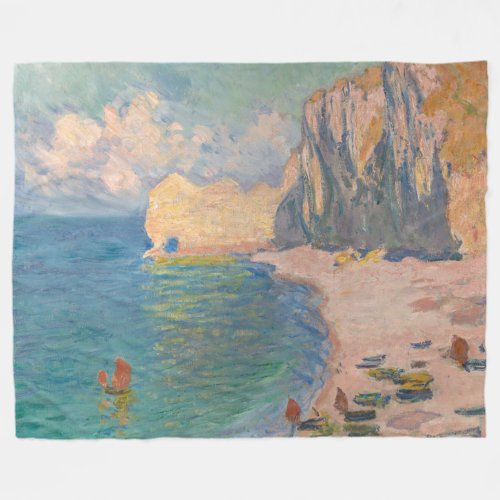 Claude Monet _ Etretat Beach and Falaise dAmont Fleece Blanket