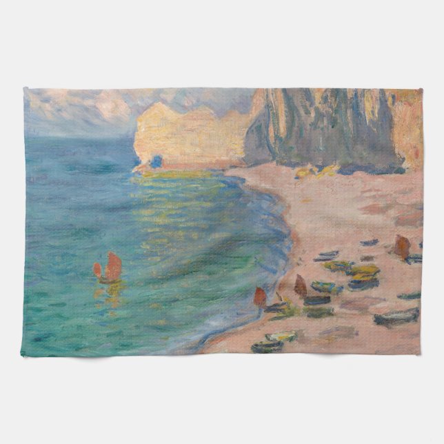 Claude Monet - Etretat: Beach and Falaise d'Amont Kitchen Towel (Horizontal)