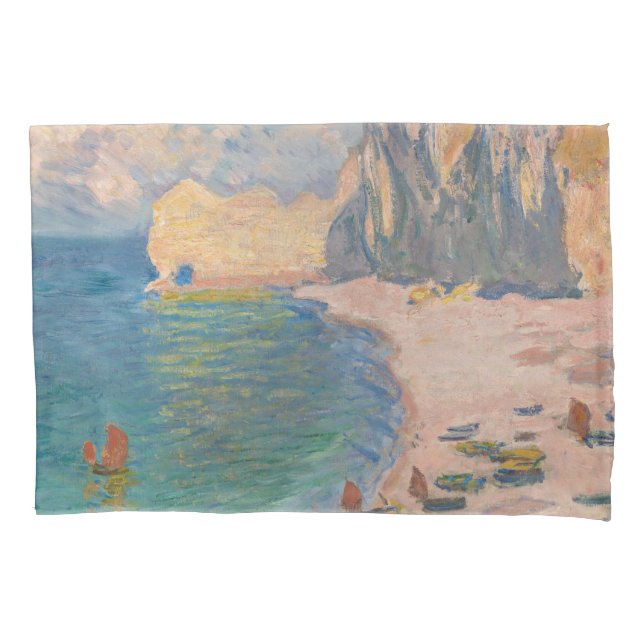 Claude Monet - Etretat: Beach and Falaise d'Amont Pillow Case (Front)