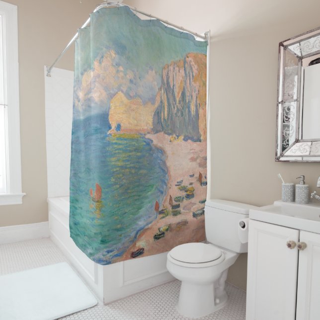 Claude Monet - Etretat: Beach and Falaise d'Amont Shower Curtain (In Situ)