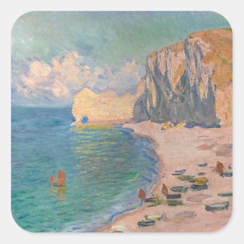 Claude Monet _ Etretat Beach and Falaise dAmont Square Sticker