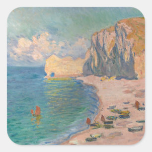 Claude Monet - Etretat: Beach and Falaise d'Amont Square Sticker