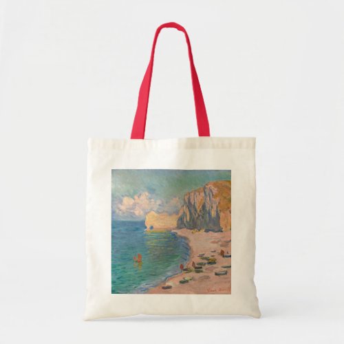 Claude Monet _ Etretat Beach and Falaise dAmont Tote Bag