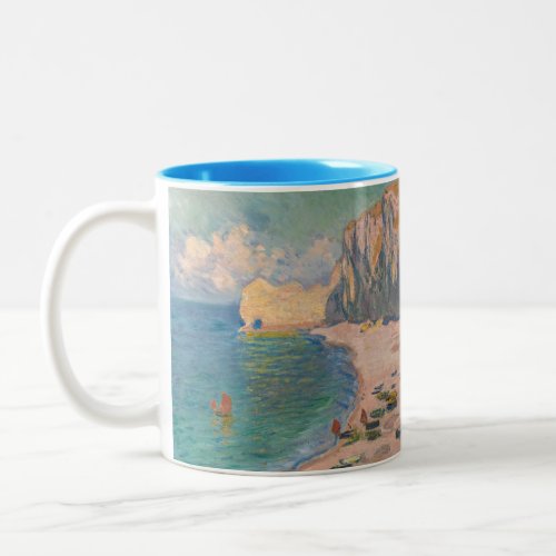 Claude Monet _ Etretat Beach and Falaise dAmont Two_Tone Coffee Mug