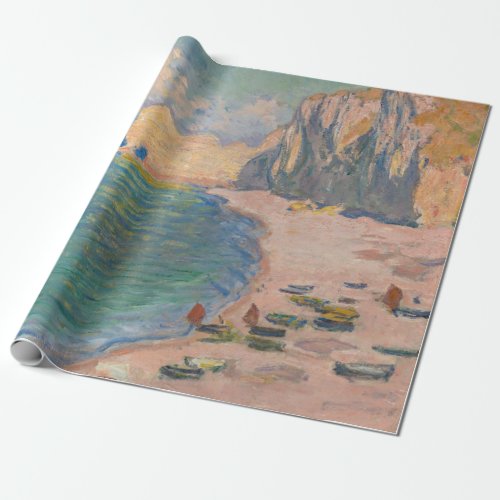 Claude Monet _ Etretat Beach and Falaise dAmont Wrapping Paper