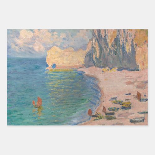 Claude Monet _ Etretat Beach and Falaise dAmont Wrapping Paper Sheets