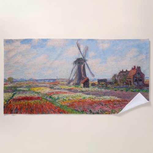 Claude Monet _ Field of Tulips in Holland Beach Towel