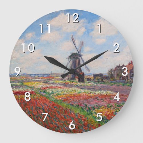 Claude Monet _ Field of Tulips in Holland Large Clock